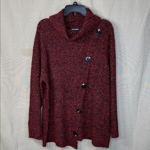 Inner Circle Sweater‎ Red/Black Heathered Turtleneck Asymmetrical Tunic 2X NWT